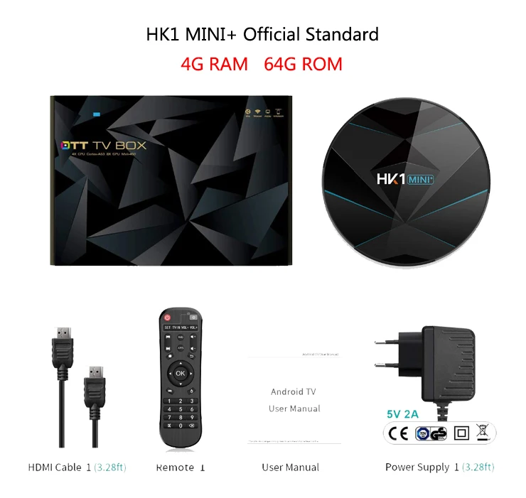 4G RAM 64G ROM Android 9,0 HK1 мини+ ТВ-приставка 2G 16G/4G 32G/4G 64G WiFi 2,4G/5G HDMI RK3318 четырехъядерный 3,0 USB AV RJ45 TF HK1 мини-ПК - Цвет: 4G RAM 64G ROM