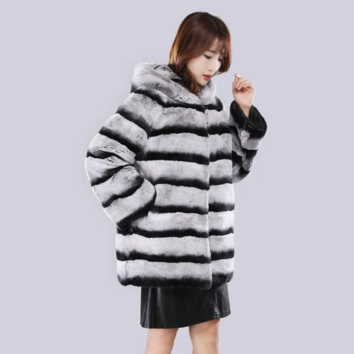 color 1 Lady Winter Genuine Real Rex Fur Jacket Women Hooded Rex Rabbit Fur Coat High Quality Brand Natural Rex Rabbit Fur Overcoat - Цвет: color 1