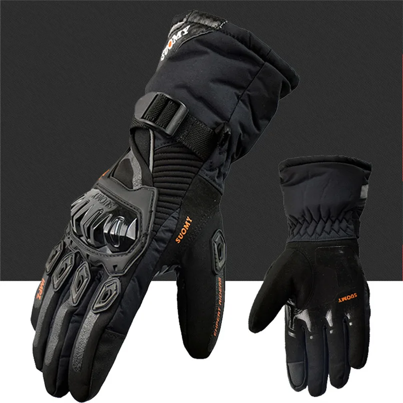 Suomy Водонепроницаемый зимние мотоциклетные перчатки теплые Сенсорный экран перчатки для езды на мотоцикле перчатки Guantes Moto коньки лыжи защиты - Цвет: Black