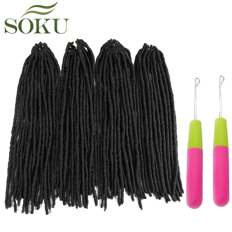 SOKU 18-26 дюймов натуральный черный цвет мягкие дреды синтетические косички для наращивания волос Faux locs плетение наращивание волос