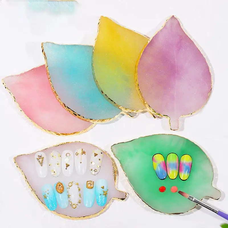 

2019 New Leaf Shape Palette Resin Agate Piece Nail Painting Color Tray Jewelry Display Board Tool Photography Props
