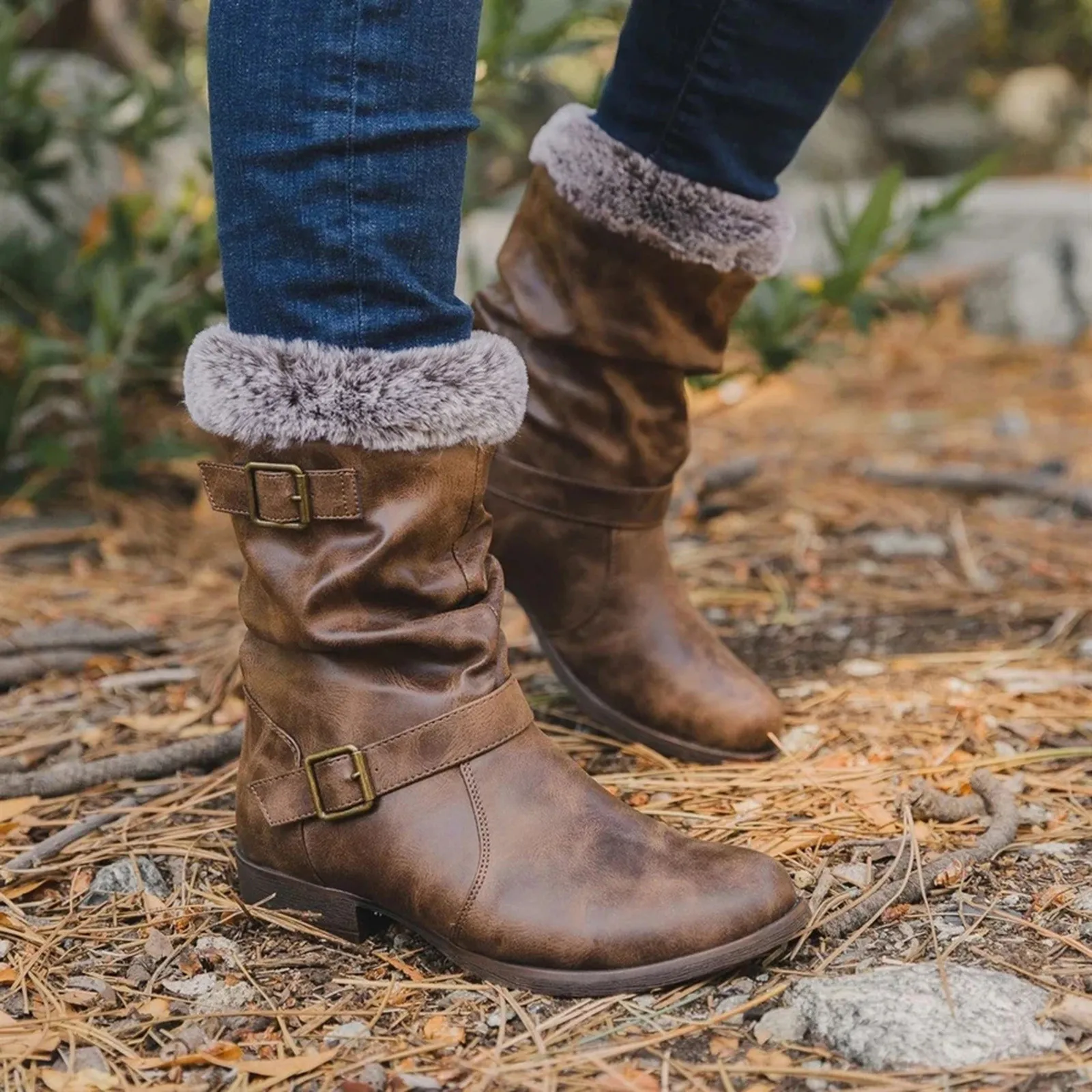 Casual Winter Plush Warm Women's Boots Outdoor Casual Personality Low-heel Mid-nude Boots Boots Female Women Shoes Fashion#g30 Casual Winter Plush Warm Women's Boots Outdoor Casual Personality Low-heel Mid-nude Boots Boots Female Women Shoes Fashion#g30