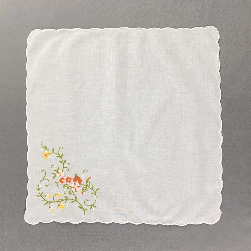 Dames Zakdoek Wit Katoenen Zakdoeken Met Coquille Randen & Kleur Borduren Bloemen Hanky 12x12-inch