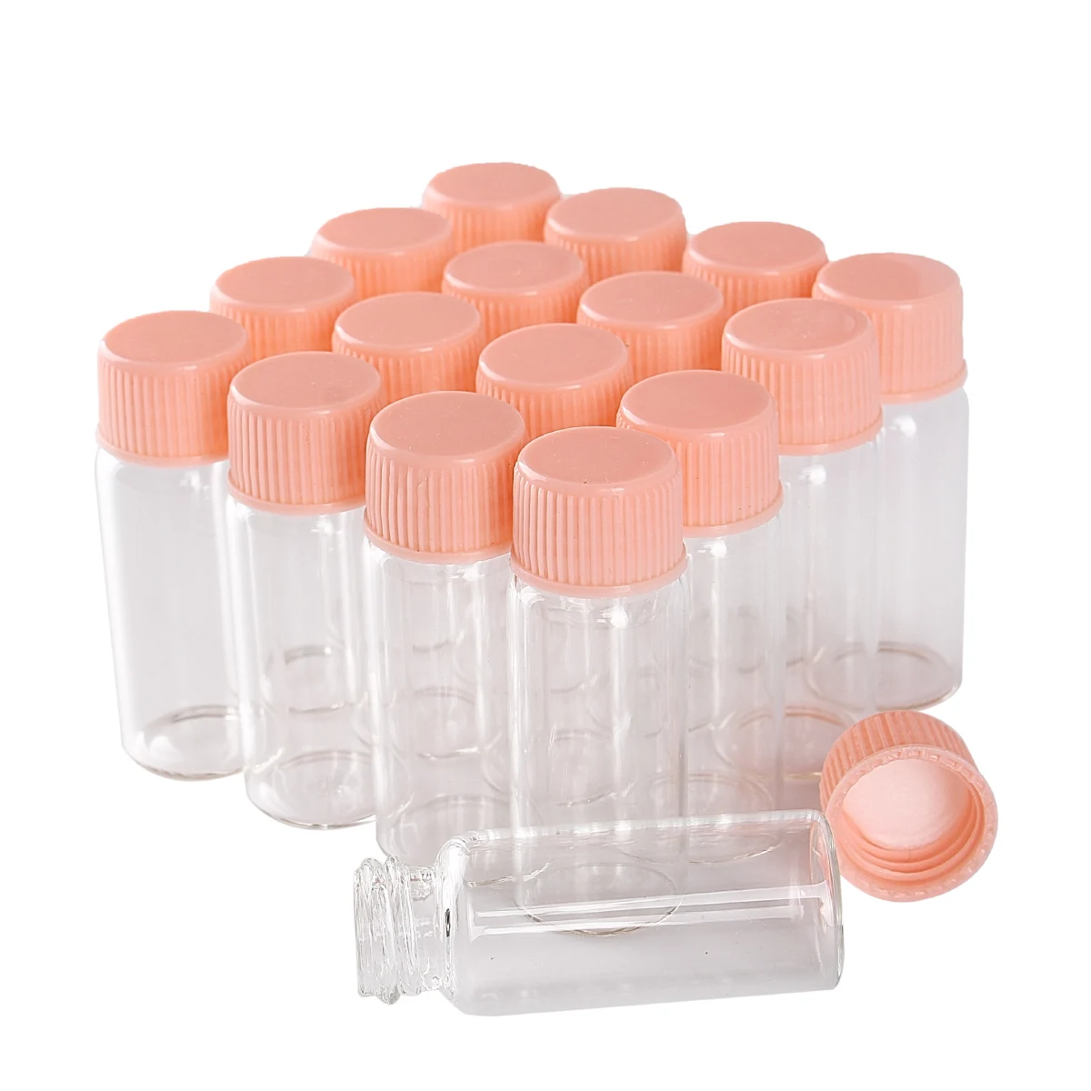 200pcs 4ml 16*40mm Clear Glass Bottles with Pink Plastic Lids Mini