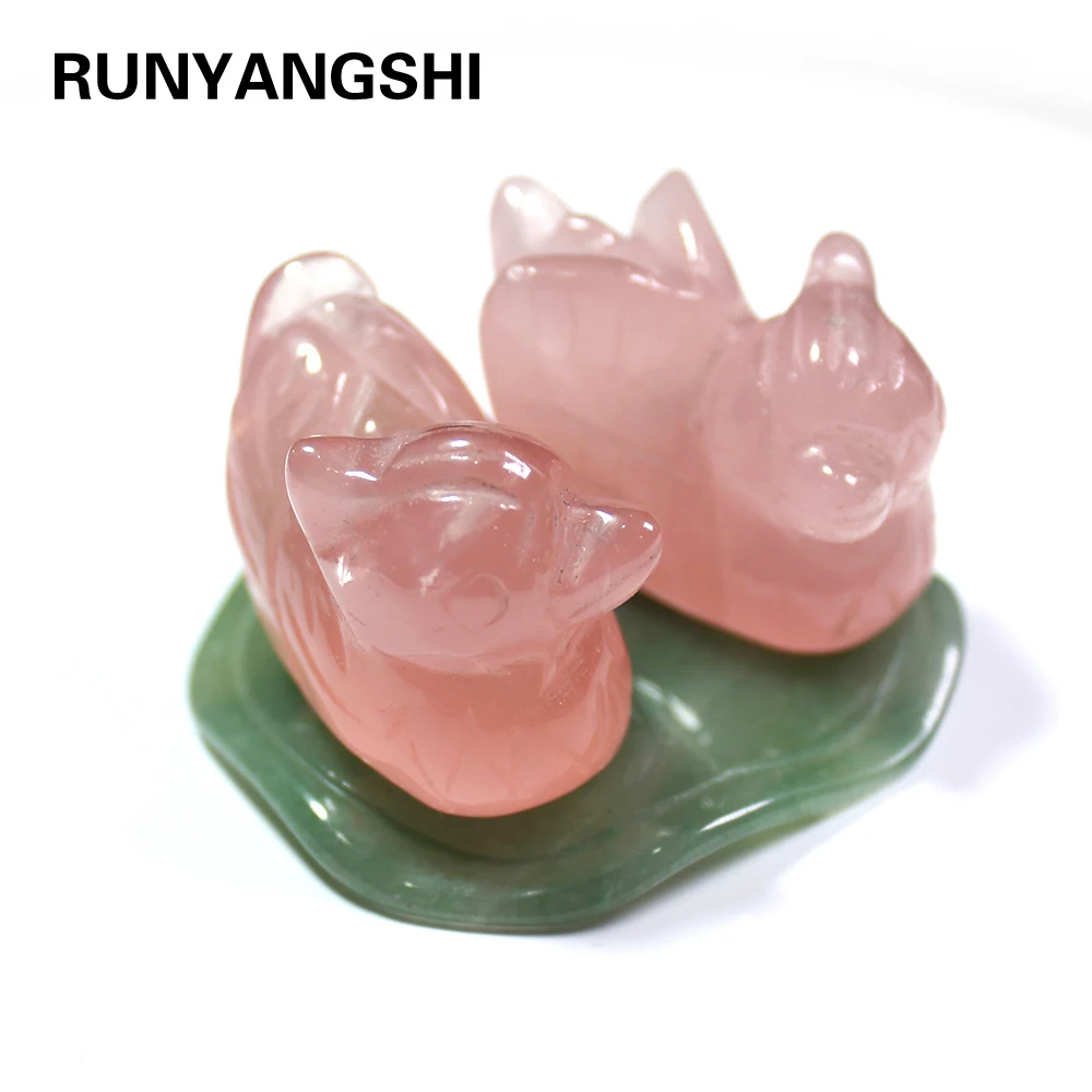 Runyangshi Rose quartz mandarin duck Natural stone carved Lover symbolize Figurine Green aventurine stand Chakra Reki Decoration