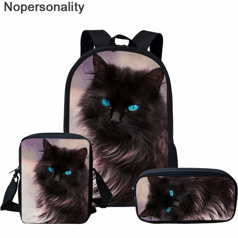 Nopersonalityかわいい猫ロングヘアープリントキッズリュック黒ペルシャ猫目十代ランドセルかわいいbagpack School Bags Aliexpress