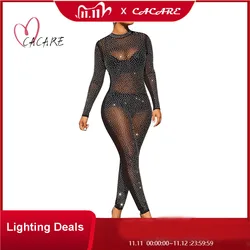Venda macacão feminino verão preto transparente gola alta body rendado body de malha senhoras oneies f0435 strass macacão