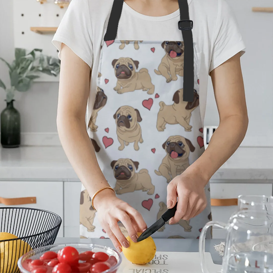 Pug Cute Heart Dog Cartoon Design Apron Oversleeve Oven Gloves Pads Cooking Baking Kitchen Aprons for Women Kids 2