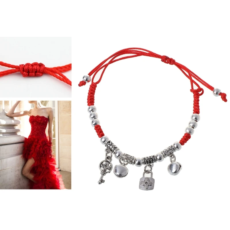 

Lucky Red String Ancient Silver Evil Protection Jingle Bell Anklets Bracelets U50C