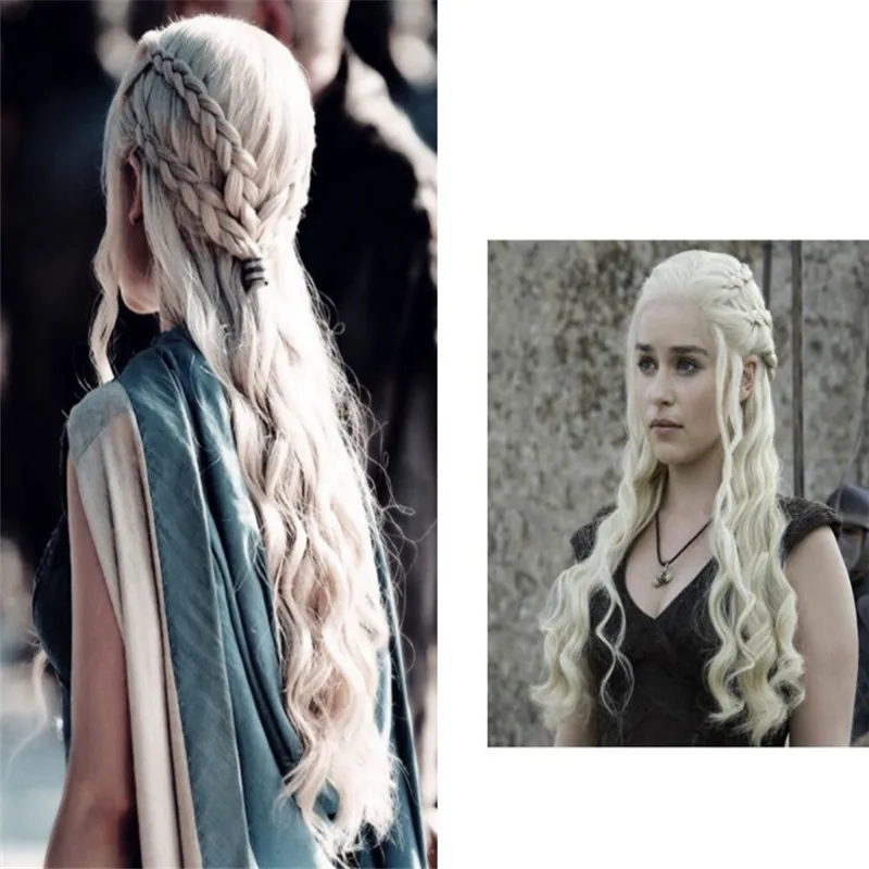 

Daenerys Targaryen Cosplay Wig Grey Long Wavy Blonde Hair Wigs GAME OF THRONES Dragon Mother Cos Halloween Party Costume Wig