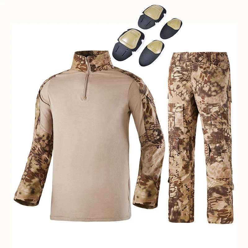 Тактическая камуфляжная Военная униформа одежда костюм для мужчин армии США Мультикам страйкбол боевая рубашка+ брюки карго наколенники - Цвет: Kryptek  Desert