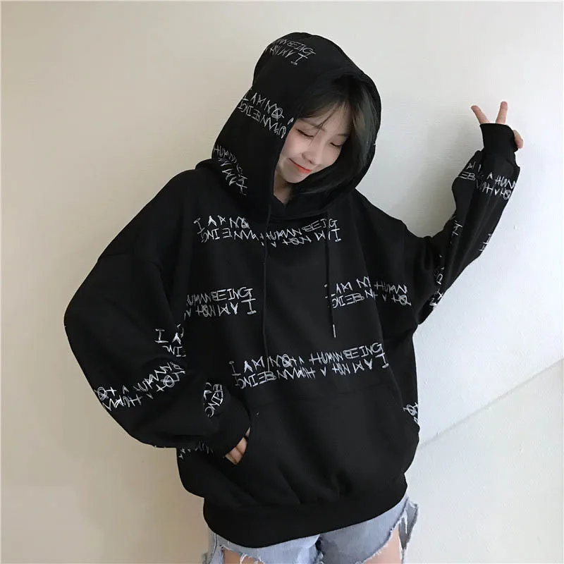 

Winter Women's Sweatshirt Harajuku Letter Printing Hooded Sweatshirt Bf Long-sleeved Loose Pullovers Sweatshirt Hoodie