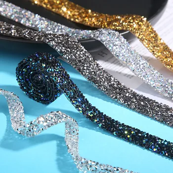 

1 Yard 5/10/15/20/25mm Rhinestone Crystal Ribbon Faux Diamond Ribbon Acrylic Flower Mesh Wrap Tape Sewing Trim Hot Fix Tape