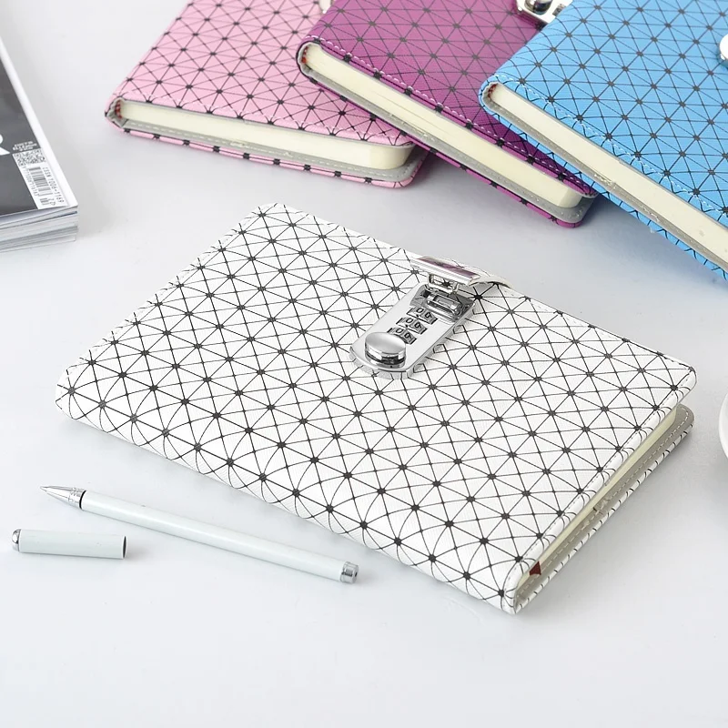 

A5 PU Paper Grid Notebook with Lock Writing Pads Journal Password Diary Student Gift Secret Book Office School Supplies