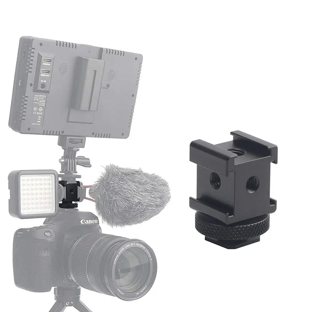 

Aluminium 3-Side Triple Cold Shoe Camera Mount Adapter Video Accessory Triple Shoe Bracket Lights with 1/4’’ Threads for LED Monitors, Microphones, Audio Recorder & Studio Flash Video Camera Extension