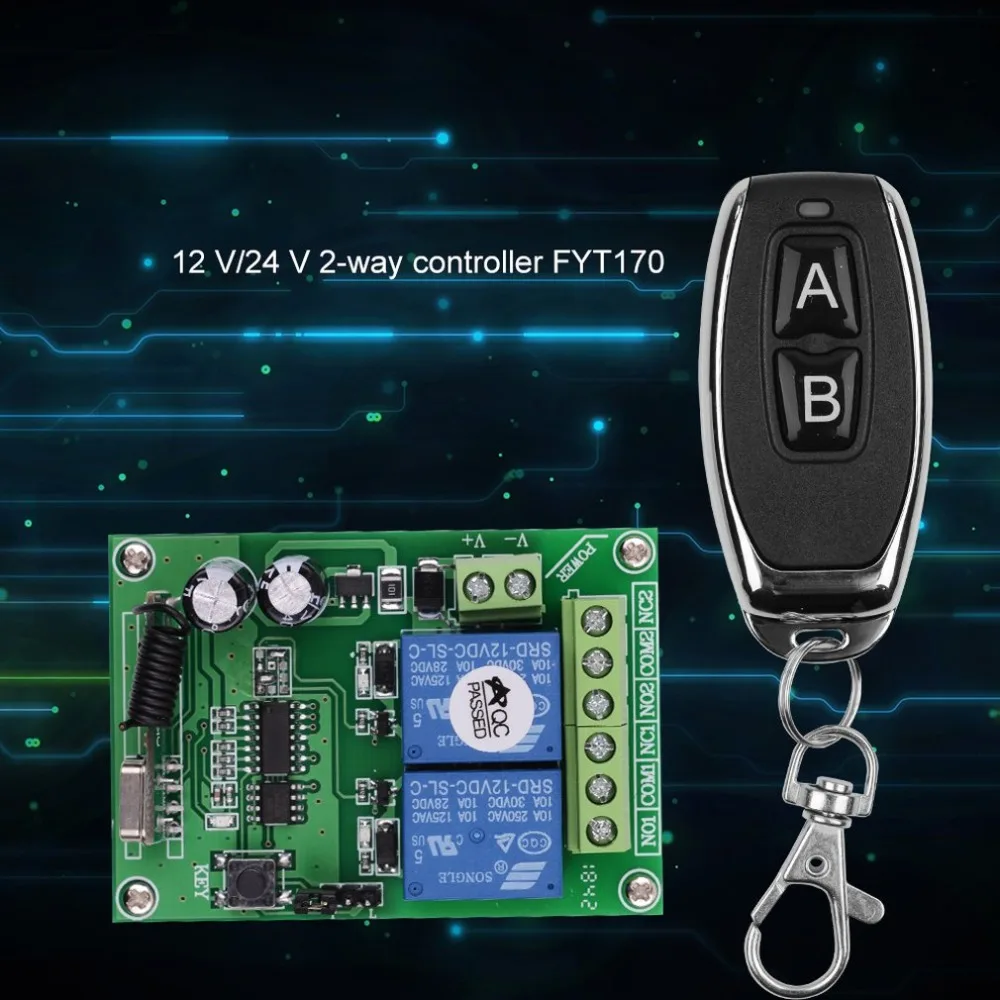 12V/24V 2 Channel Relay Wireless Remote Control Switch 433Mhz Two Keys Remote Control for Garage Door Lighting Curtains