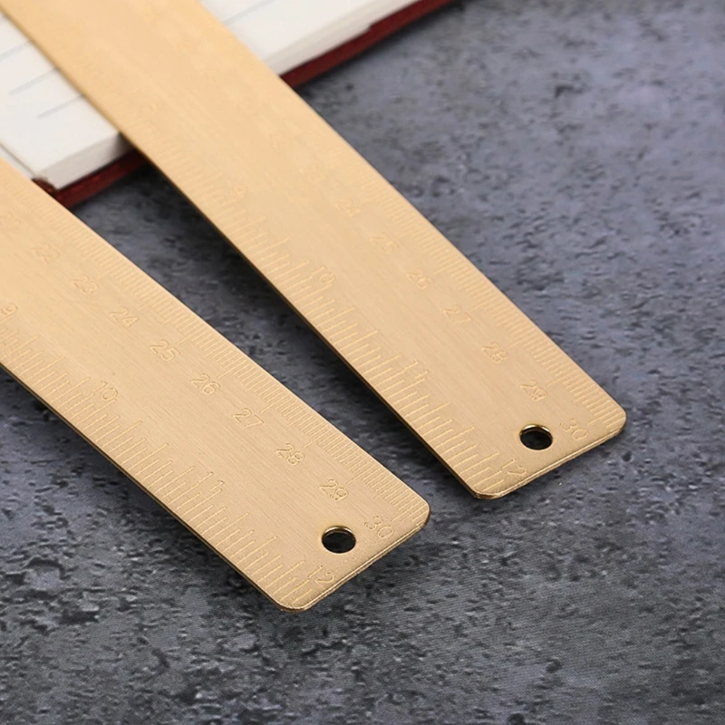 30cm Length Retro Brass Ruler Dual Scales Office Stationery for School Labs Engineering Workers