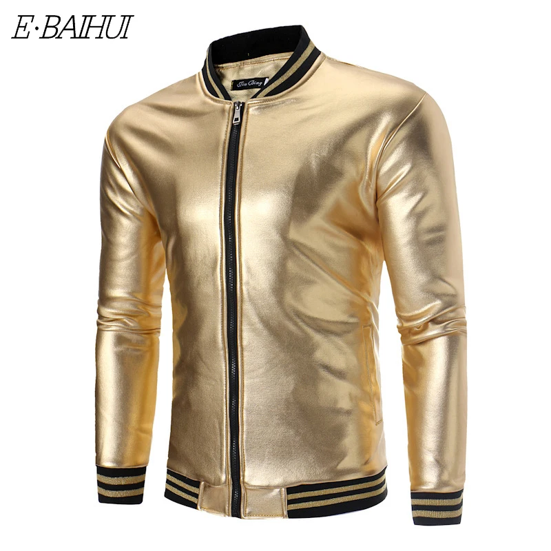 

E-BAIHUI Men's Jacket European and American Bright Face Stand-up Collar Slim Jacket Men's European Size Cardigan Jacket Men