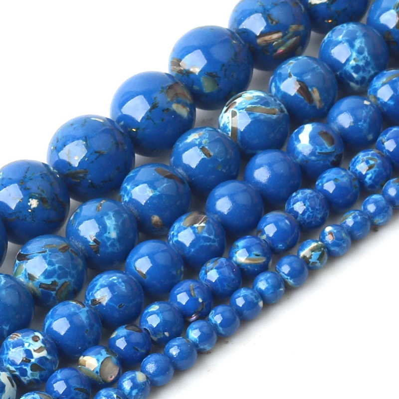 

Wholesale Blue Shell Howlite Stone Turquoises Round Loose Beads for Jewelry Making 15'' Strand DIY Bracelet 4 6 8 10 12mm