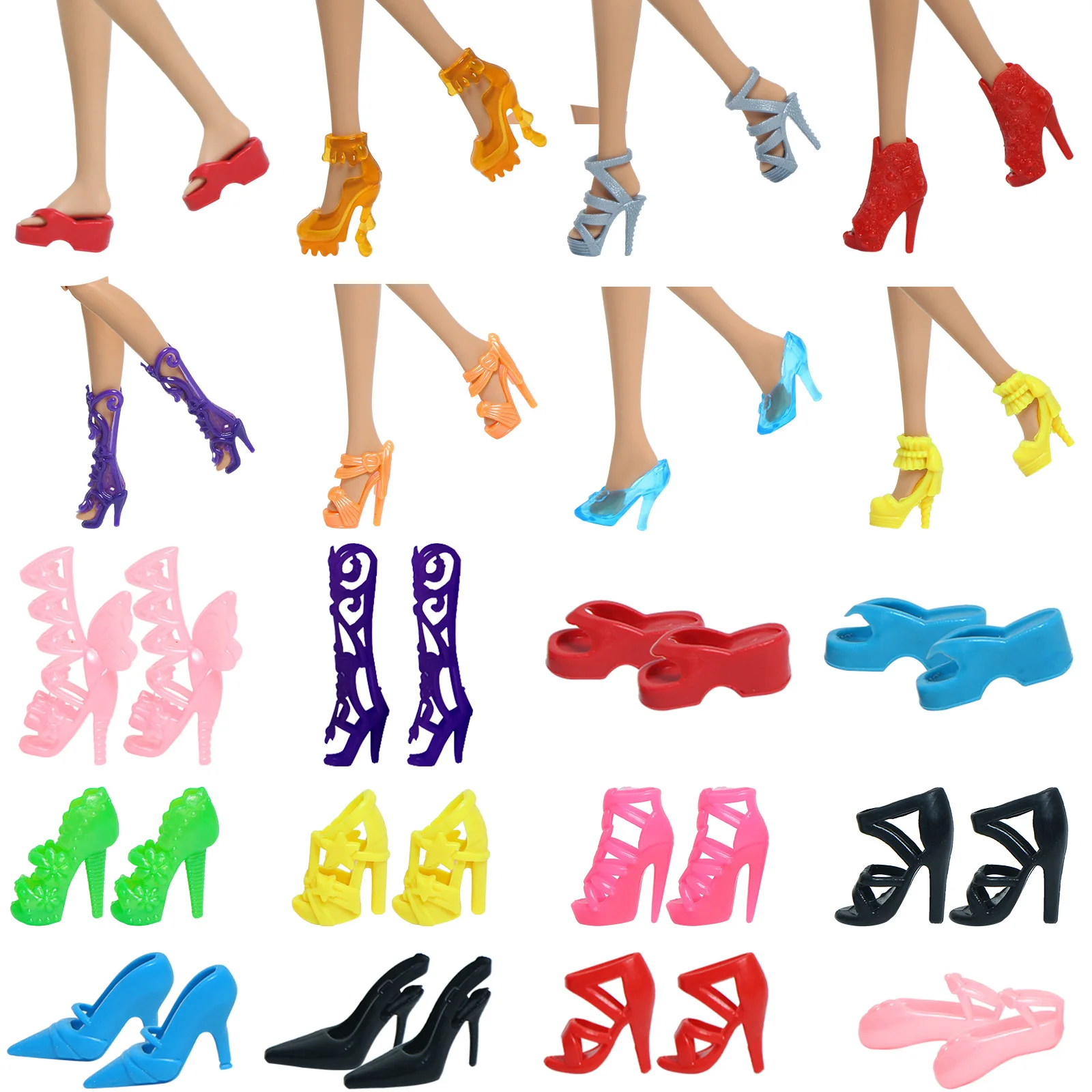 High Quality Mix Style Dolls Shoes Fashion Colorful High Heels Assorted Cute Sandals Shoes For Barbie Doll Accessories DIY Toys
