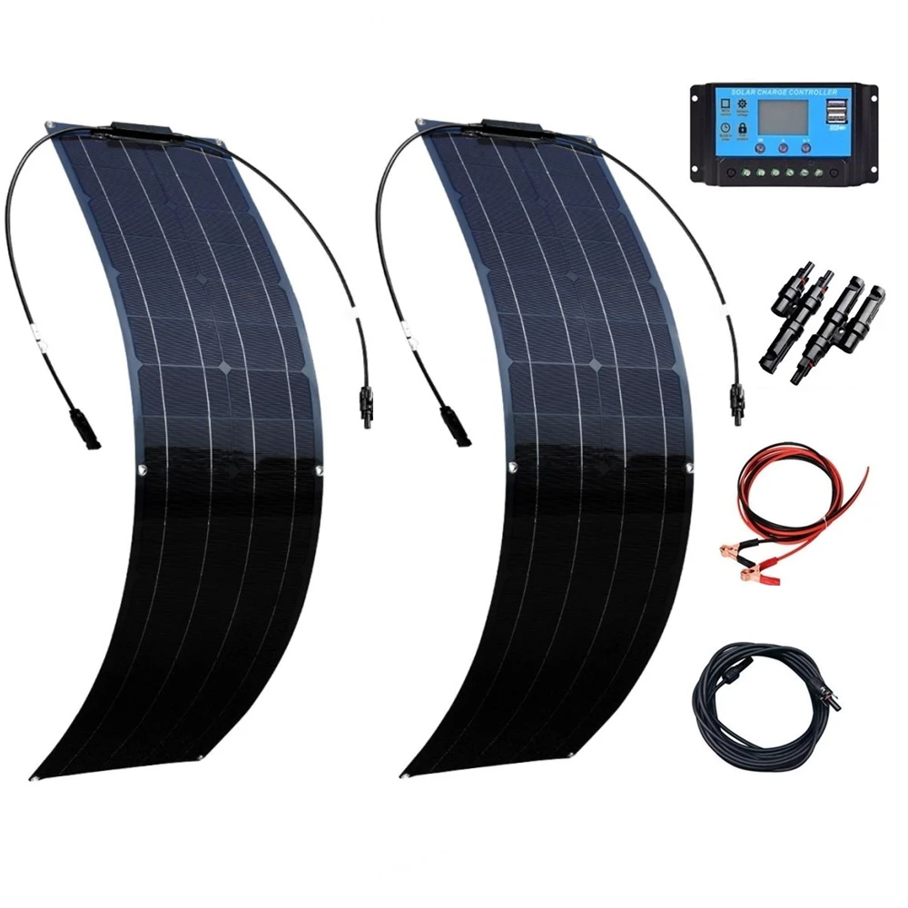Kit Sistema Di Pannelli Solari Flessibili Da 100W Modulo Fotovoltaico 2 Pezzi 50 Watt 12 Volt Pannelli Solari Con Connettore Fotovoltaico Controller 1