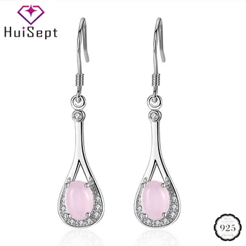 

HuiSept Trendy 925 Silver Earrings Jewelry with Pink Crystal Water Drop Shape Earring Ornament for Women Wedding Party Wholesale