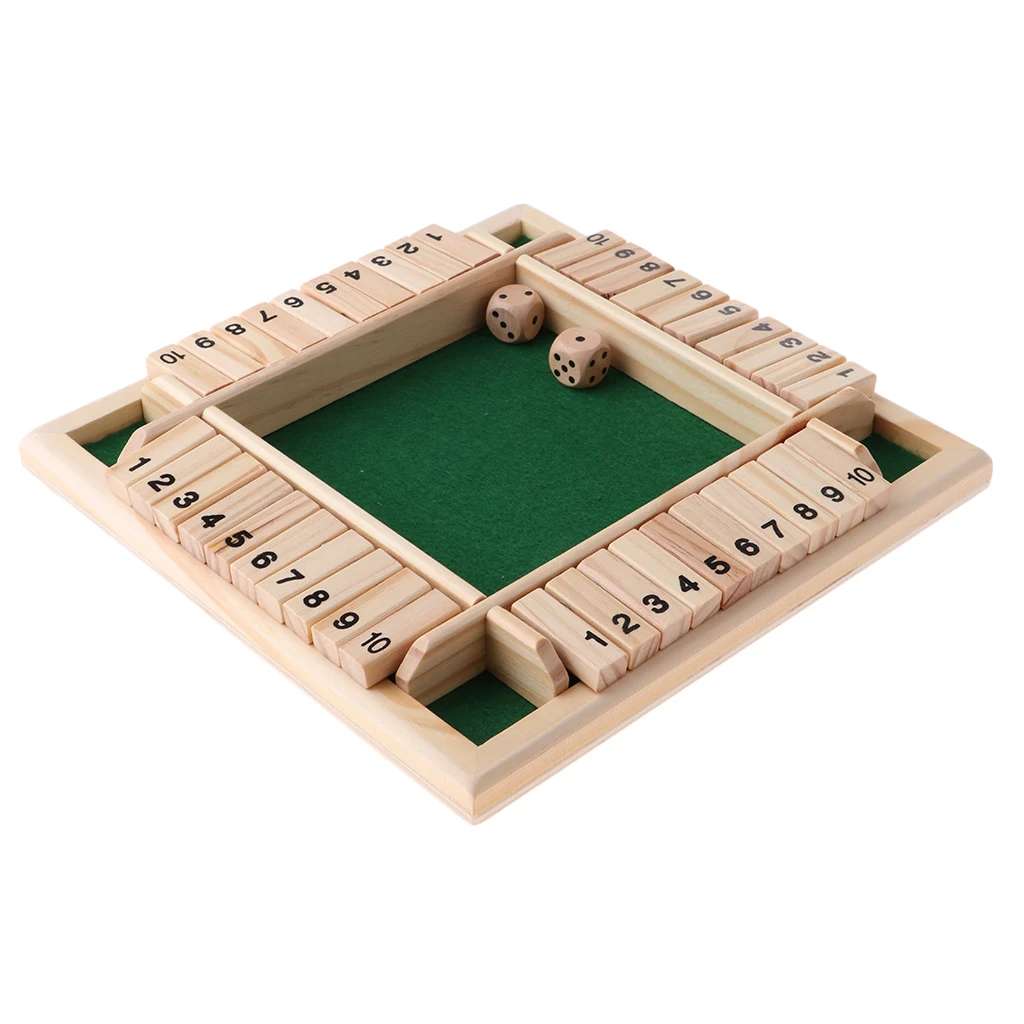 Deluxe Four Sided 10 Numbers Shut The Box Board Game Set for Adults Families