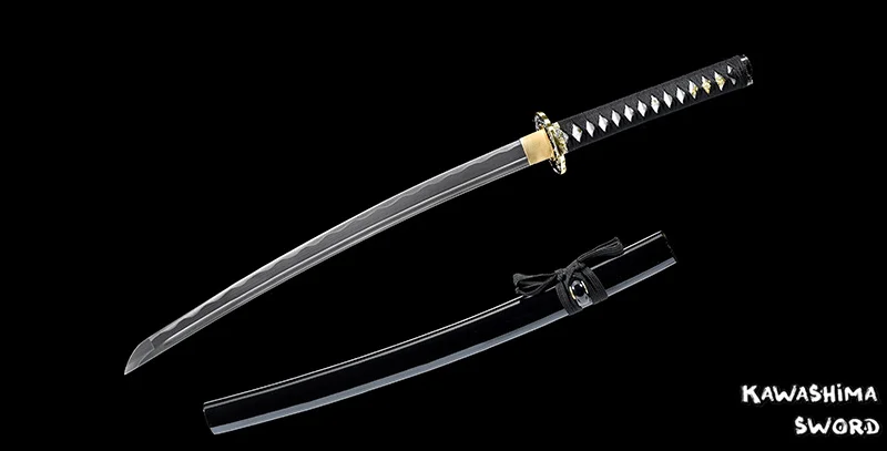 Handforged Japanese Wakizashi Real Steel Samurai Sword Ful Tang With Blood Groove Black Wooden Scabbard Sharp Ready-31.5inch