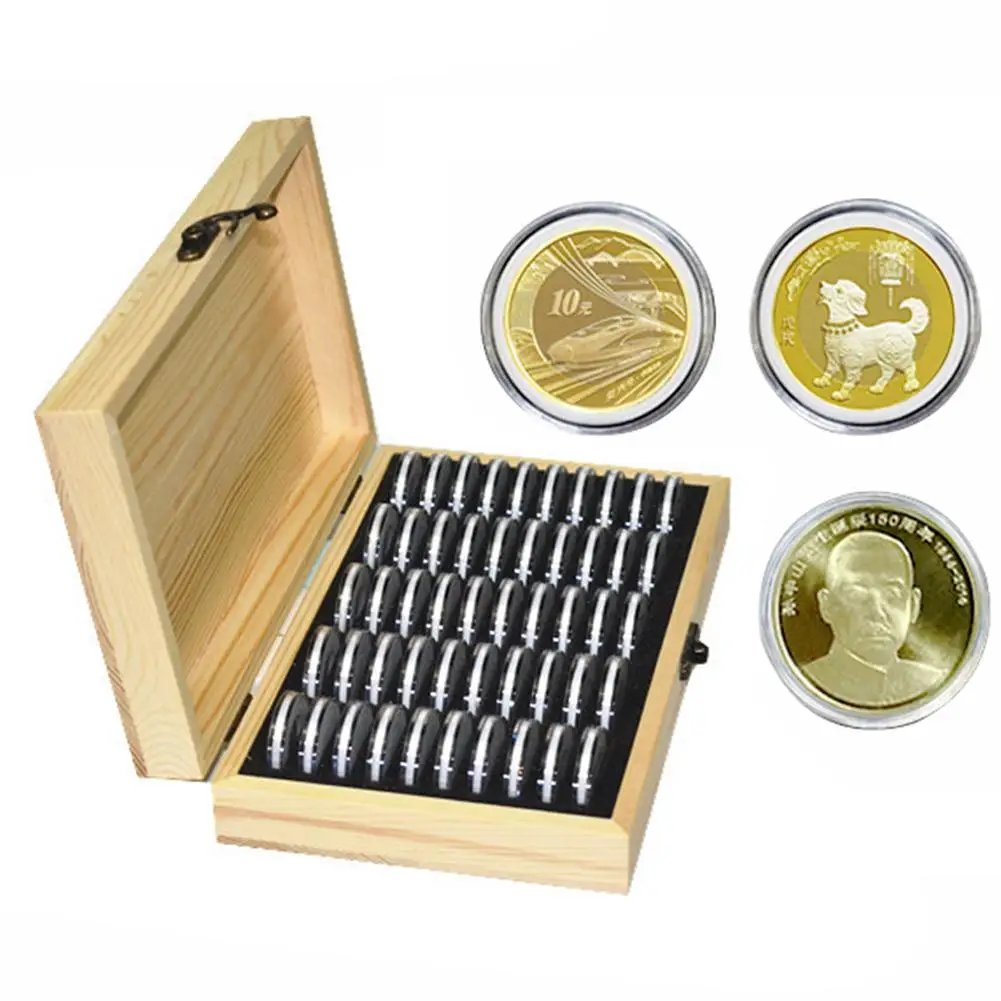 

50 coin storage boxes Round coin storage wooden box Commemorative coin collection box
