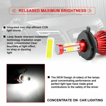 

360 degree Headlight 4 Sides H4 9003 LED Kit High Low Beam Bulbs 6500k