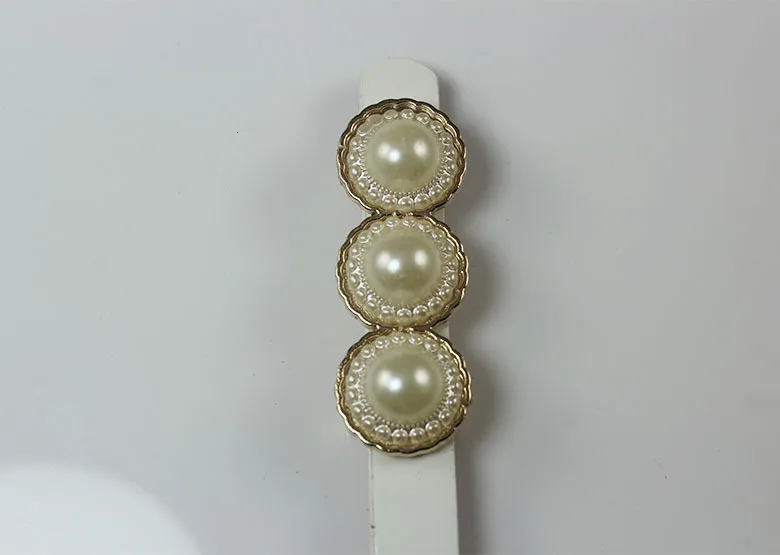 Vintage PU Wide Belt For Women Fashion Women Three Pearls Buckle Belt Dress Accessories Pearl Water Drill Belt Buckle