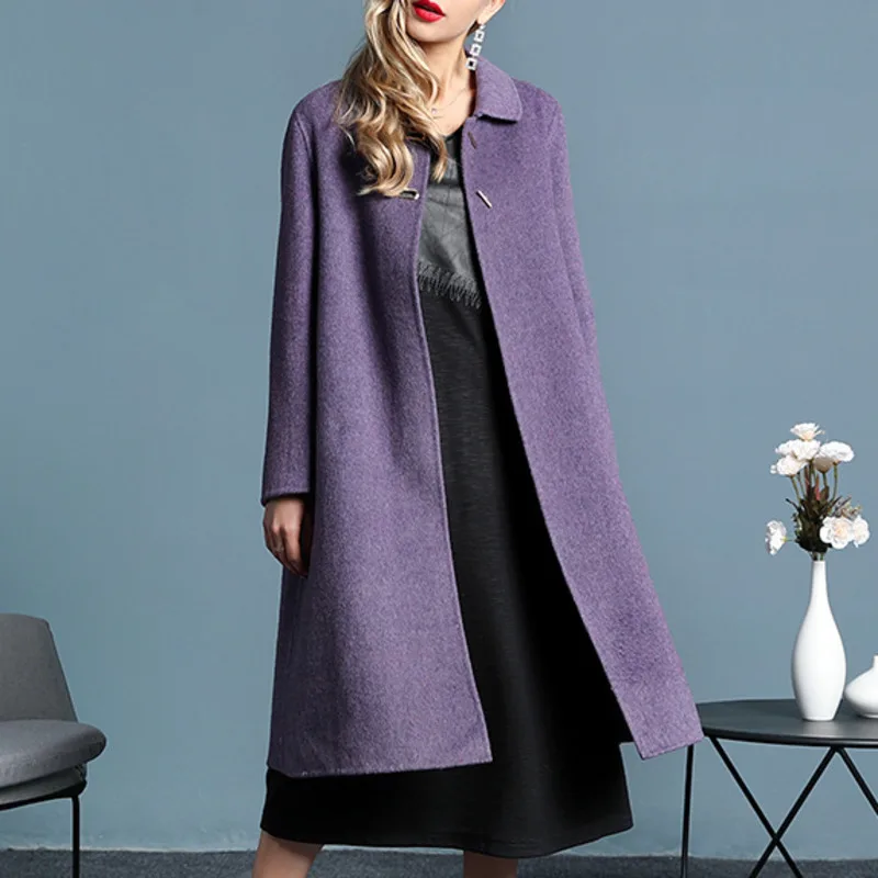Fashion Solid Color Lapel Long-sleeved Wool Woolen Coat Casual Fashion Loose Women Tide Autumn And Winter New TC913