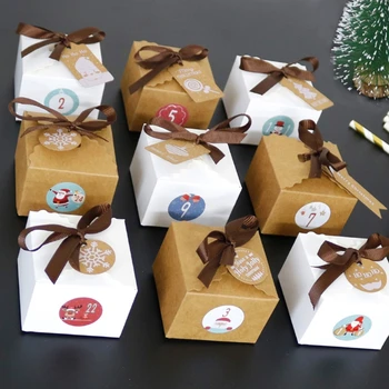 

24 Sets Christmas 1-24 Advent Calendar Kraft Paper Candy Box with Tags Stickers