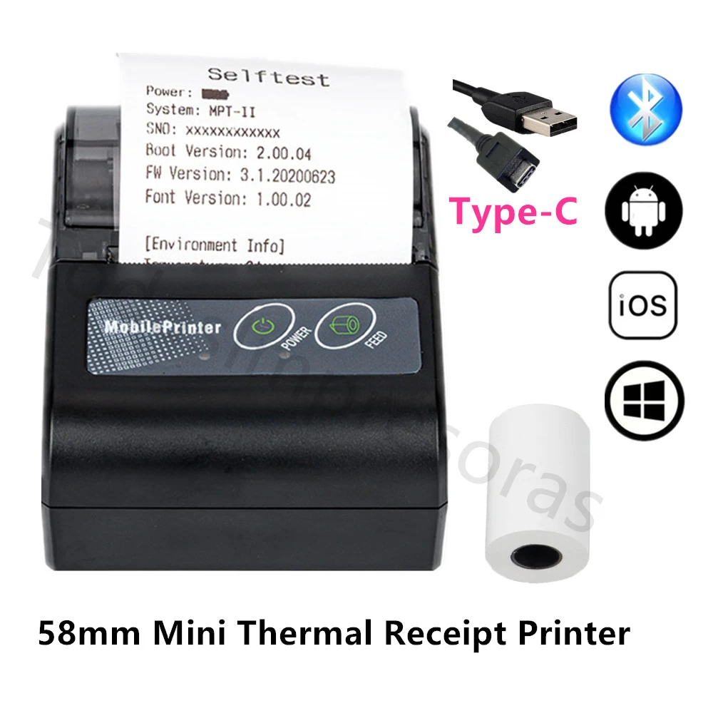 DC5V Impressora Mini Thermal Receipt Printers Type-C USB 2 inch Wireless USB Receipt Bill Printer 58mm Impresora Recibo Portatil mini photo printer for mobile