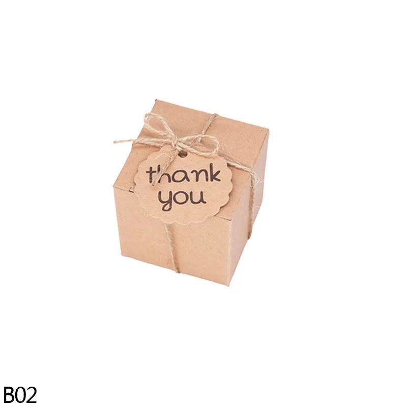 thumbnail image 1 of Caja de papel Kraft para dulces con forma de Mini almohada, Cajas de Regalo de boda con cinta y etiquetas de agradecimiento para suministros para fiesta en casa, 10 Uds., 1 of 5