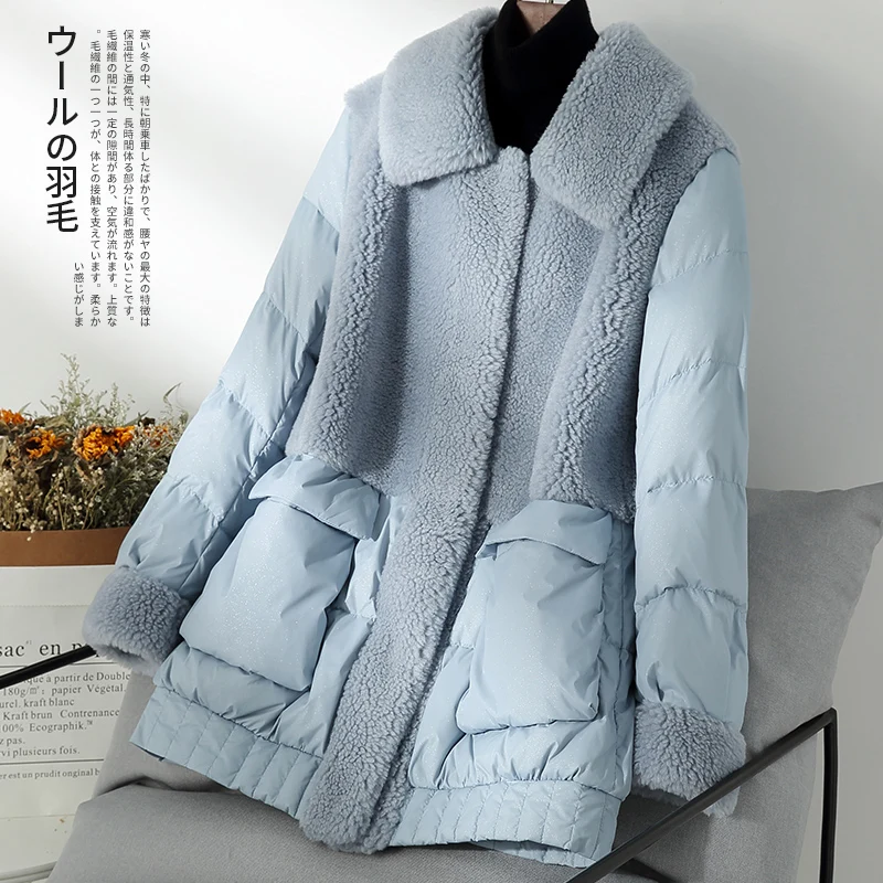 Tcyeek пальто с натуральным мехом, женская зимняя куртка на утином пуху, Женская винтажная длинная куртка для стрижки овец, толстая теплая шерстяная пуховая куртка Hiver 350