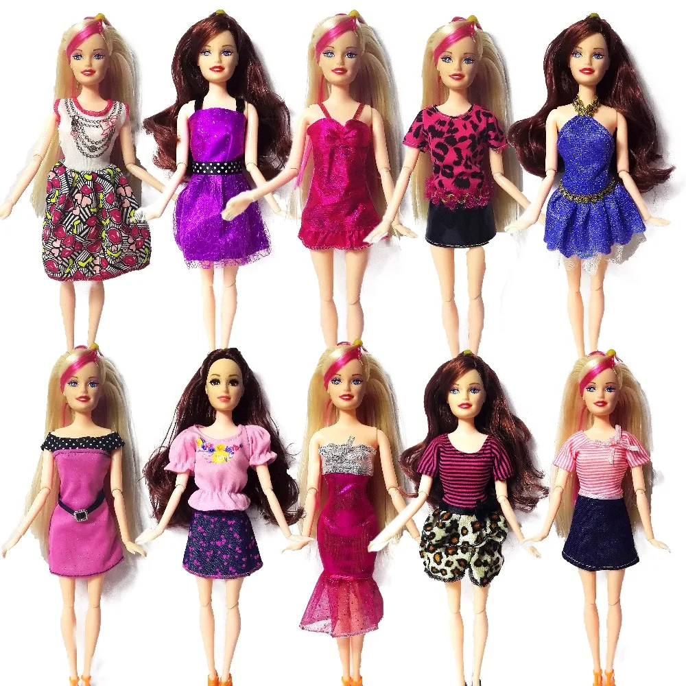 12 Pcs = Handmade Party 5  sets Clothes Fashion Mixed style Dress + 7 Pair Accessories Shoes for Barbie Doll Best Gift Girl Toys