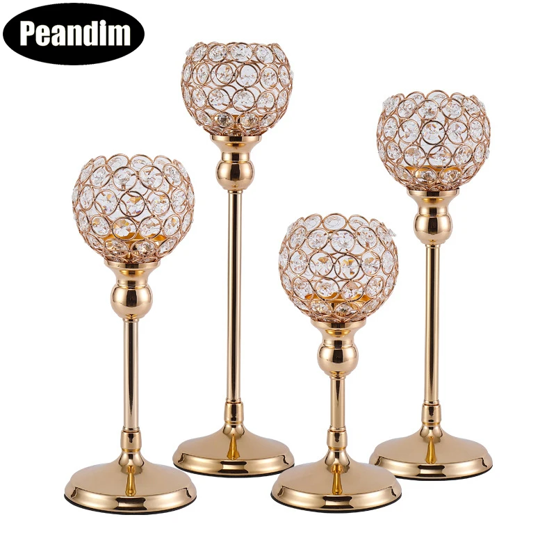 PEANDIM Хрустальный подсвечник золотой обетный держатель свадебный стол