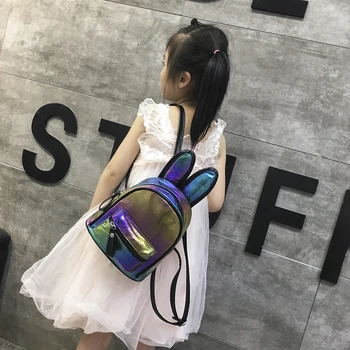 

Best selling mini children schoolgirl backpack rabbit ears leather cute casual designer sweet kid bag laser backpack for girl