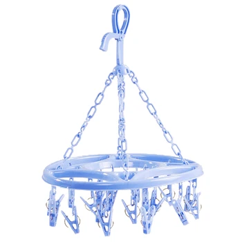 

Hanging Dryer 18 Clips Pin Laundry Clothes Hanger Underwear Socks Foldable New(blue)