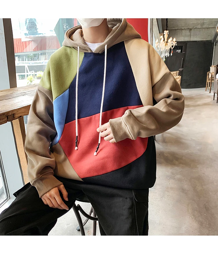 LAPPSTER Men Fleece Patchwork Hooded Hoodies Mens Japanese Streetwear Sweatshirts Korean Harajuku Winter Hip Hop Clothing