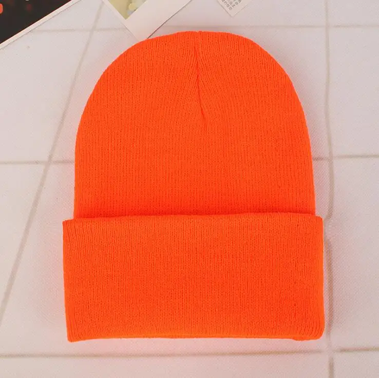 Модные зимние шляпы для женщин Billie Eilish Beanie Hat, однотонная шапочка, зимняя мужская Кепка в стиле хип-хоп, танцевальная уличная Черная шапка - Цвет: Fluorescent Orange