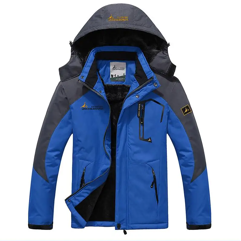 Мужская зимняя флисовая куртка, плотное пальто, бархатная Водонепроницаемая ветровка, пуховики, мужские военные с капюшоном, термопальто размера плюс 7XL - Цвет: Blue
