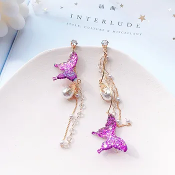 

MWSONYA New Korean Romantic Stereoscopic Butterfly Long Drop Earrings for Women Pearl Tassel Students Fashion Party Jewelry
