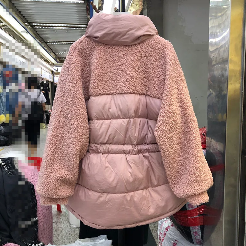 Neploe Femme Harajuku парка со стоячим воротником Зимняя Толстая теплая куртка для женщин из овечьей шерсти на молнии с кулиской хлопковое пальто 55109