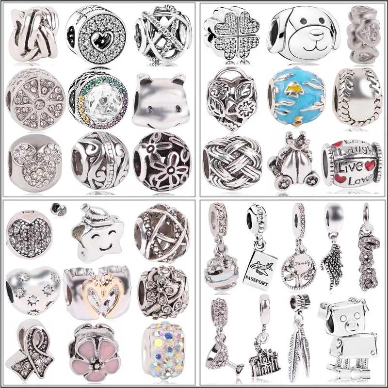 

2019 New Punk Tibet Silver Color Mickey Mouse Owl Cat Dog Stars Charms Beads Fit Pandora Bracelets Necklaces For Women Making