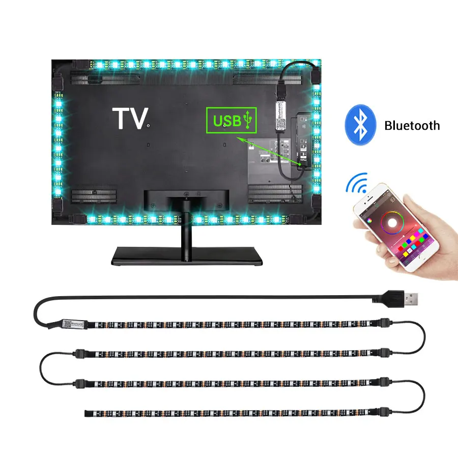 Водонепроницаемая светодиодная Настенная подсветка 50 см 5 В USB Bluetooth RGB 5050 SMD HD ТВ
