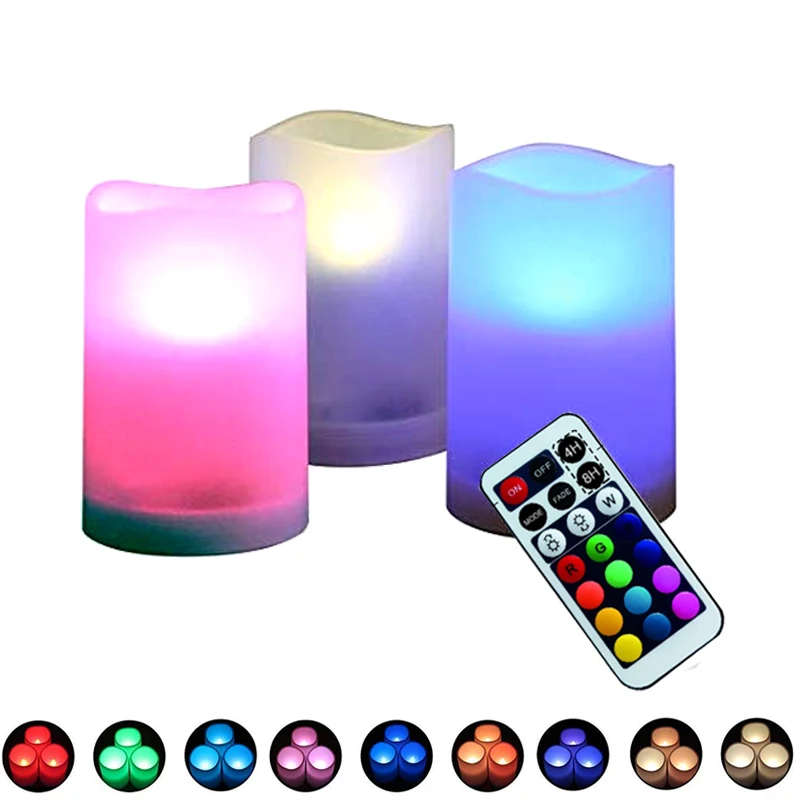 

Wholesale 3 Battery-powered LED Candle Light for Wedding Party Holiday Decoration Occasions 7 Colors Remote Control Night Light