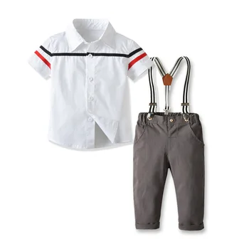 

The new children's summer models of child suit red and black webbing strap trousers short-sleeved shirt shirt boys gentleman sui