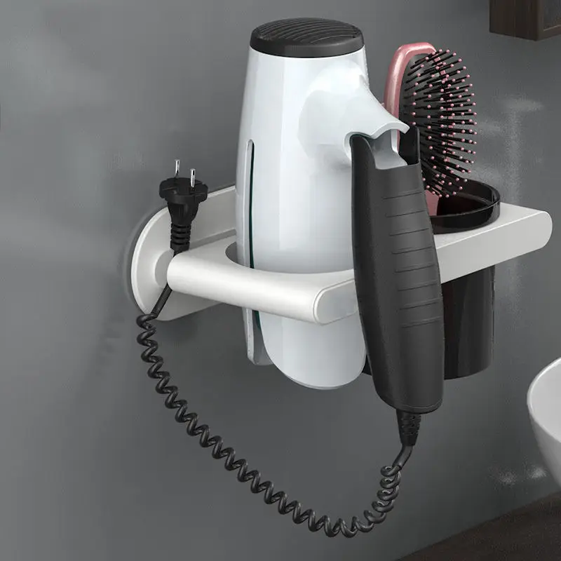 Wall Mounted Hair Dryer Holder, Self-Adhesive, Rack, Punch-Free, Bathroom Supplies, Shelf Organizer 5